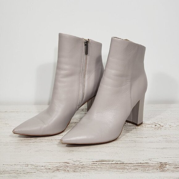 Marc Fisher Shoes - Marc Fisher Taupe Grey Leather Bootie 3.5" Heel Size 8.5